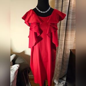 Red Ruffle Sleeve Women's Dress